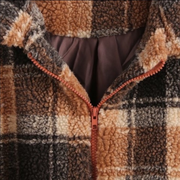 Zaful fluffy faux fur shirt plaid coat - Picture 3 of 4
